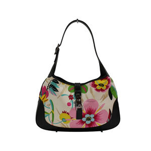 GUCCI Jackie Flora Flower Hobo Bag Handbag Black White Floral